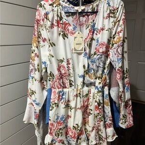 Entro Multicolor Floral romper  with Long sheer Sleeves